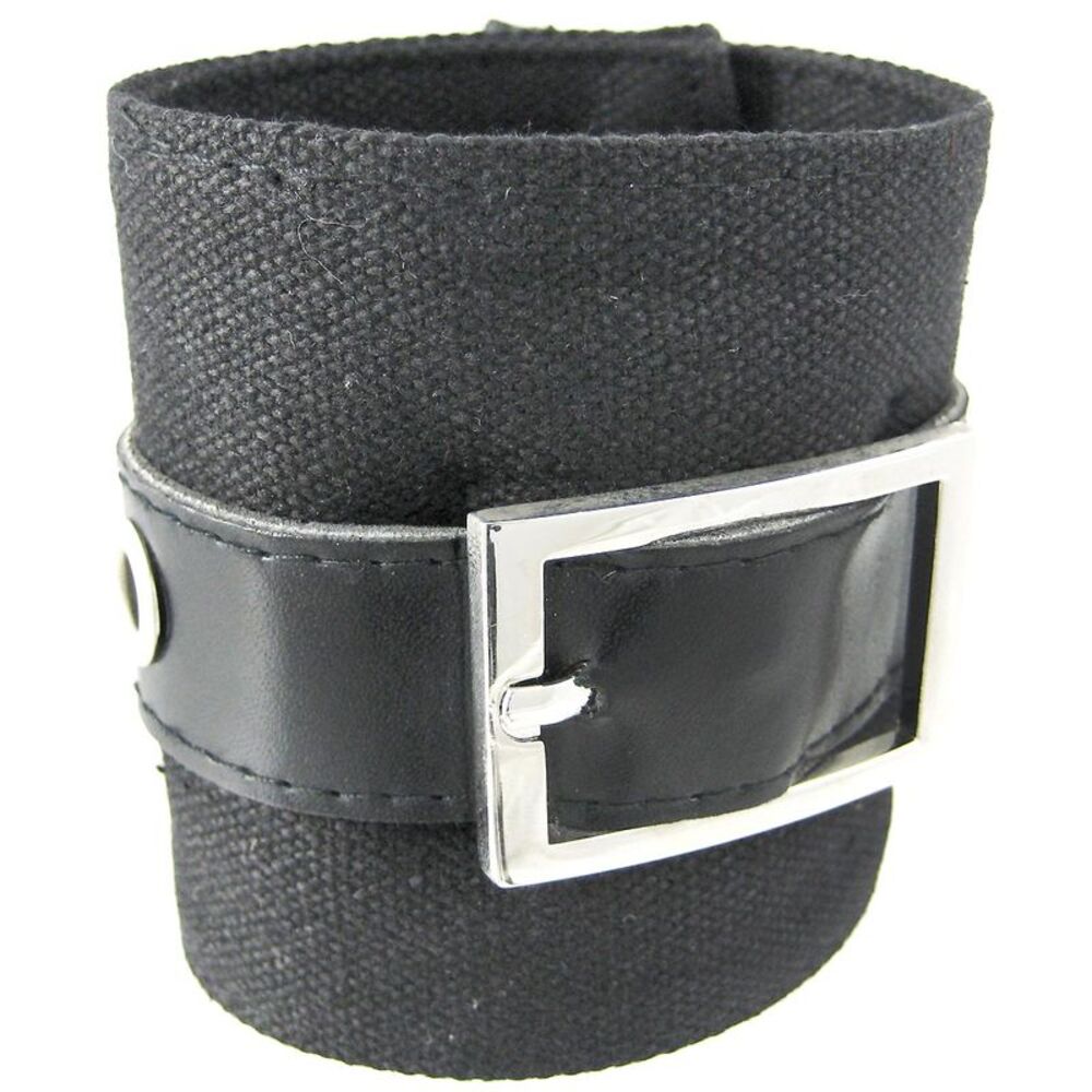 Black Canvas Wristband W/ Vinyl Strap Chrome Buckle